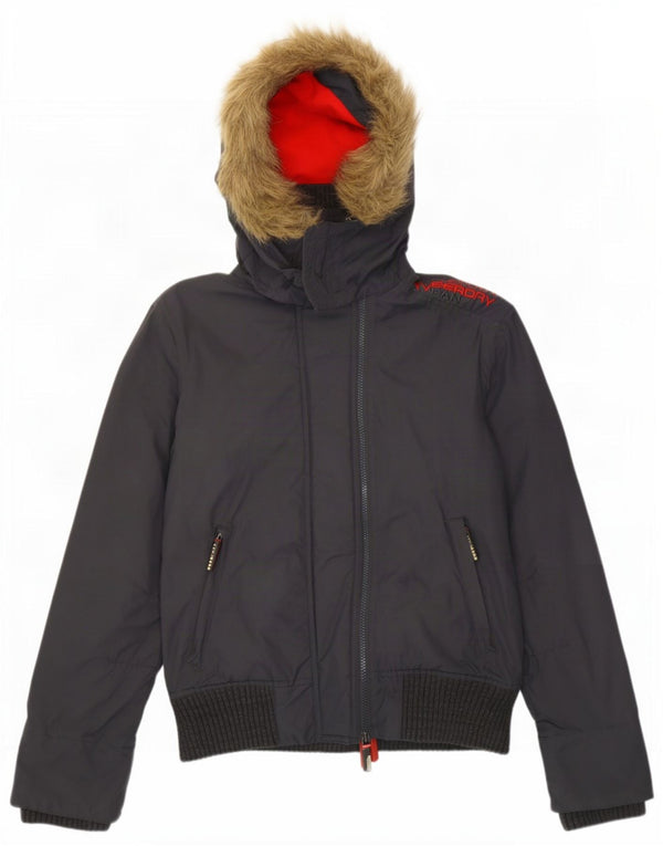 Женский бомбер большого размера с капюшоном Superdry The Windbomber UK 6 XS Серый