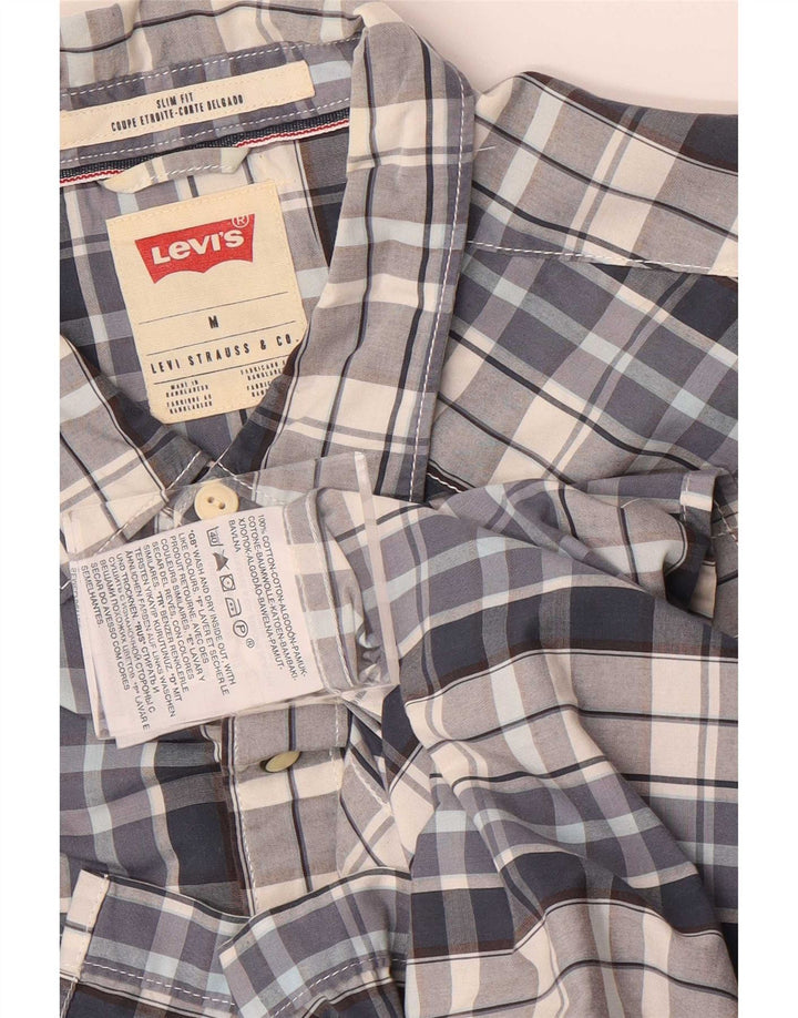 Мужская рубашка приталенного кроя Levi's с коротким рукавом, хлопковая синяя клетка среднего размера