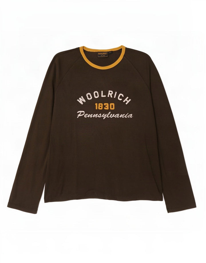 Мужской топ с рисунком Woolrich, длинный рукав, коричневый хлопок, 2XL