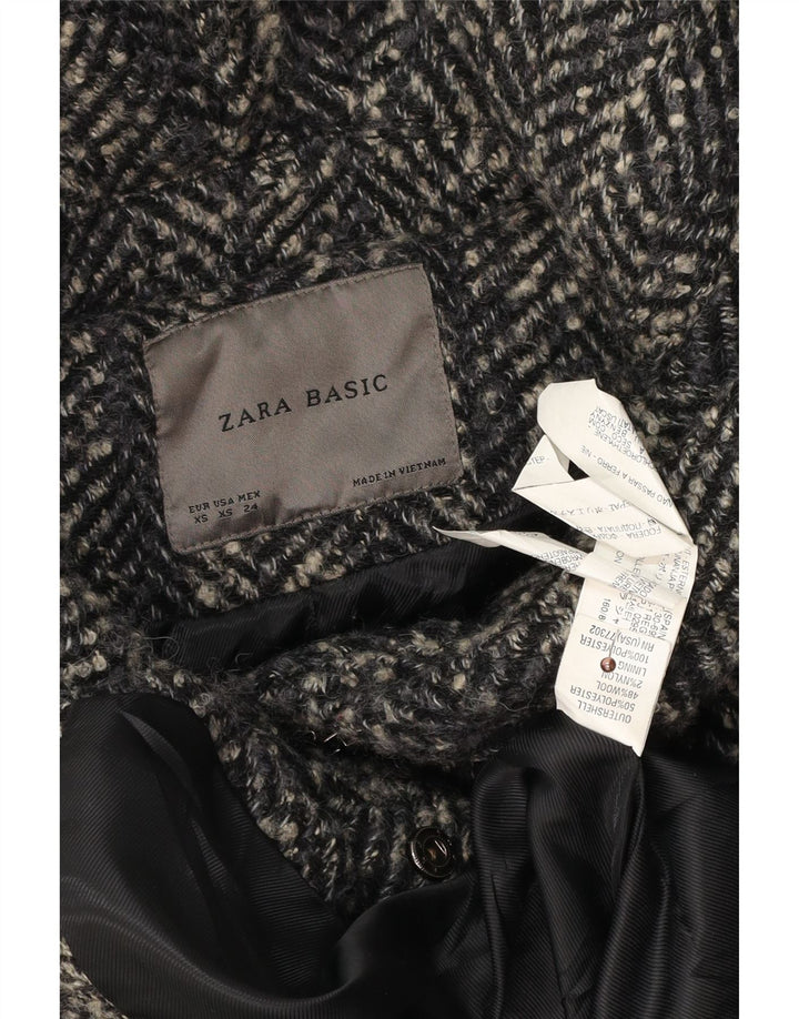 Женское пальто Zara UK 6 XS серое из полиэстера с узором «в ёлочку»