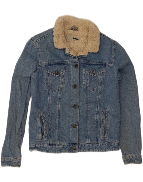 Женская джинсовая куртка Topshop из шерпа UK 10, маленькая, синяя, хлопок