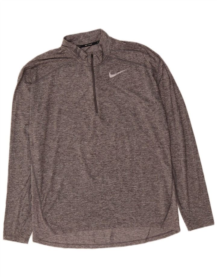 Мужской пуловер с воротником на молнии NIKE Dri Fit, большой серый в крапинку