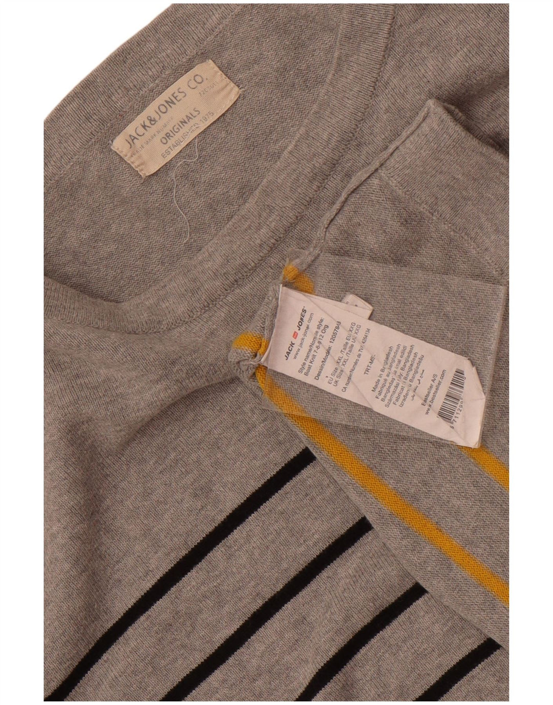 Мужской топ Jack & Jones с длинным рукавом 2XL, хлопок в серую полоску