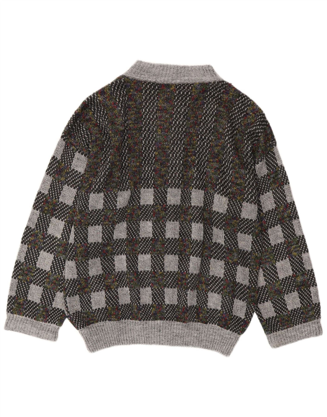Винтажный мужской кардиган-свитер IT 54 XL, серый, шерсть с геометрическим рисунком