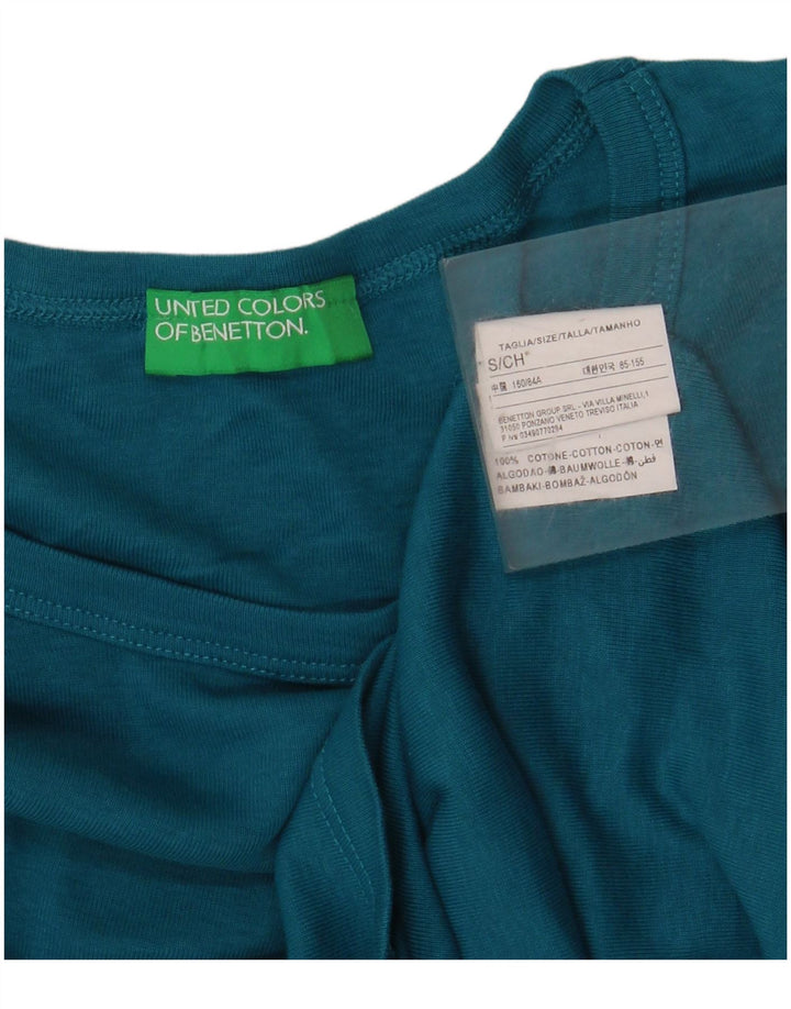 BENETTON Женский топ с рисунком с длинным рукавом UK 10, маленький синий хлопок