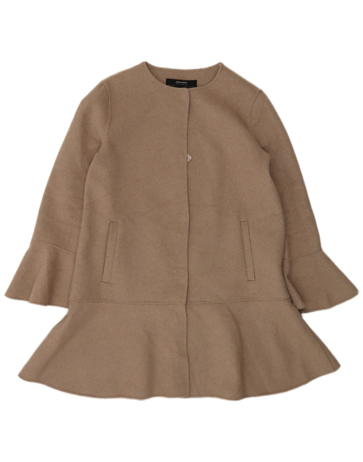 Женское пальто ручной работы Zara UK 14, средний цвет, бежевый, шерсть