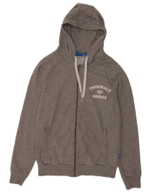 Женский свитер с капюшоном на молнии Adidas UK 14, хлопок среднего серого цвета