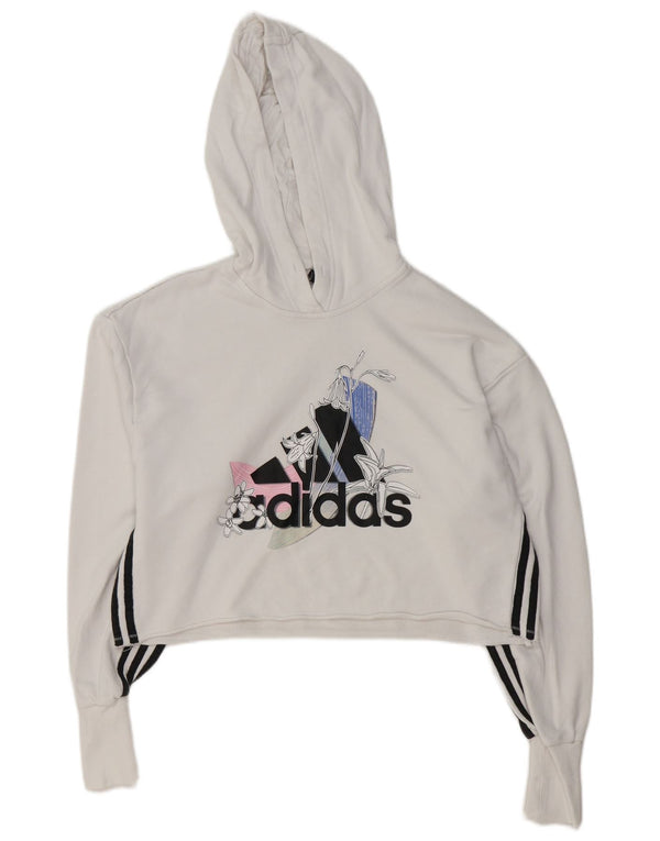 Женский укороченный джемпер с капюшоном Adidas Oversized, Великобритания, размер 4/6 XS, белый хлопок