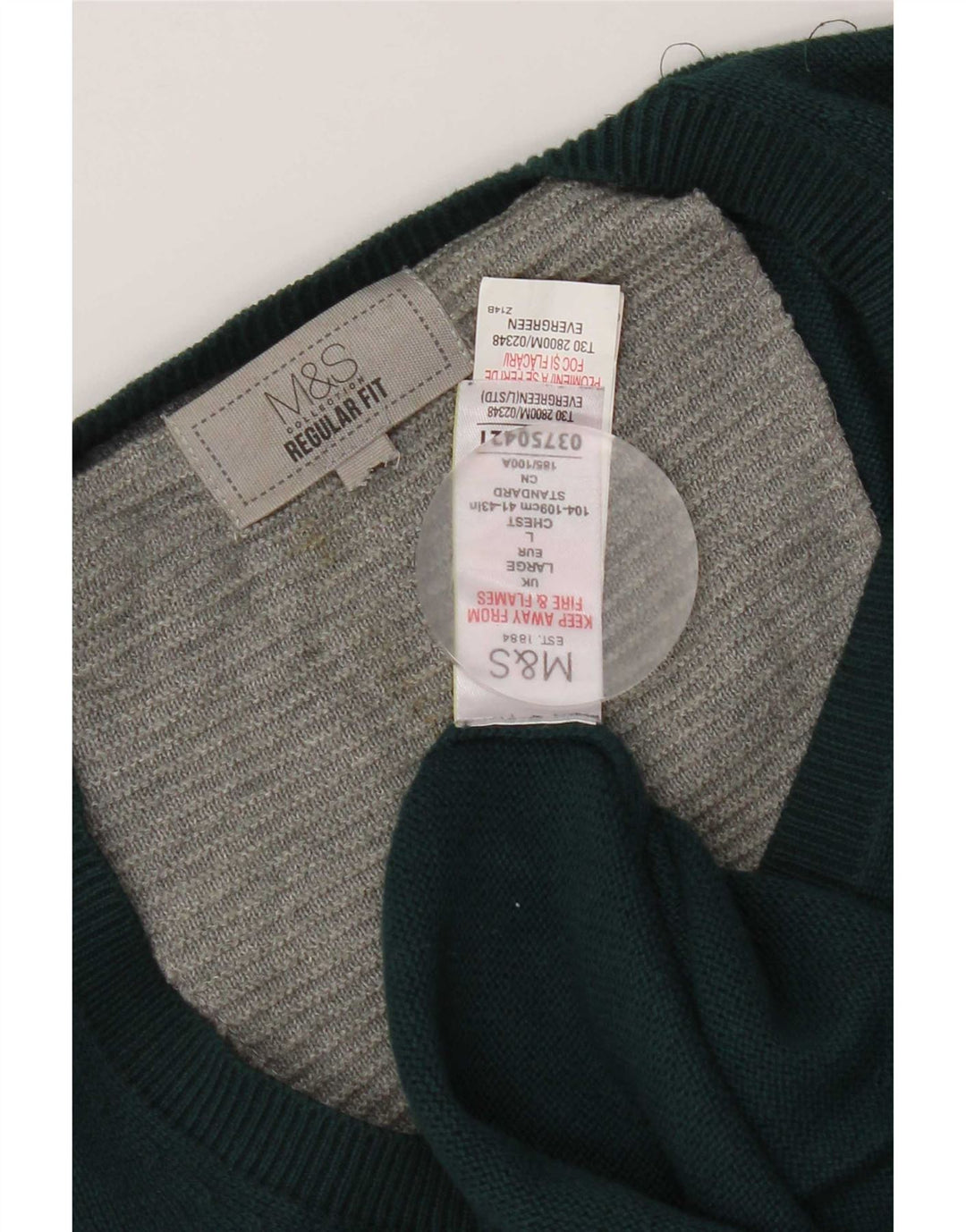 Мужской джемпер стандартного кроя с v-образным вырезом Marks & Spencer, большой зеленый хлопковый свитер