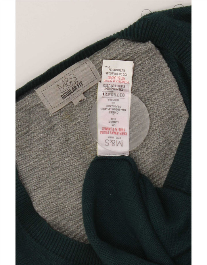 Мужской джемпер стандартного кроя с v-образным вырезом Marks & Spencer, большой зеленый хлопковый свитер