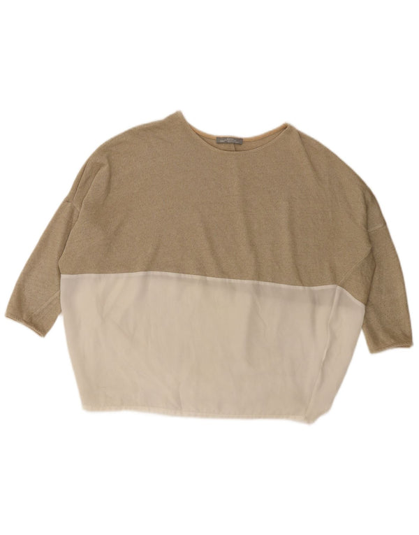 Женский топ оверсайз с рукавом 3/4 Zara UK 10, маленький, бежевый, цветной блок