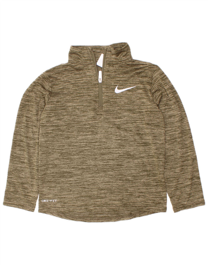 Пуловер спортивный костюм Nike для мальчиков Dri Fit, топ 5–6 лет, средний, хаки, в крапинку