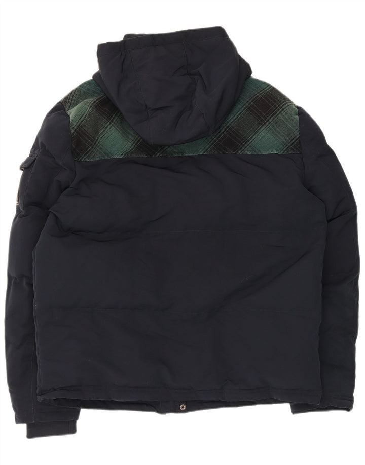 Мужская лыжная куртка Superdry с капюшоном UK 42 XL Темно-синяя клетка из полиэстера