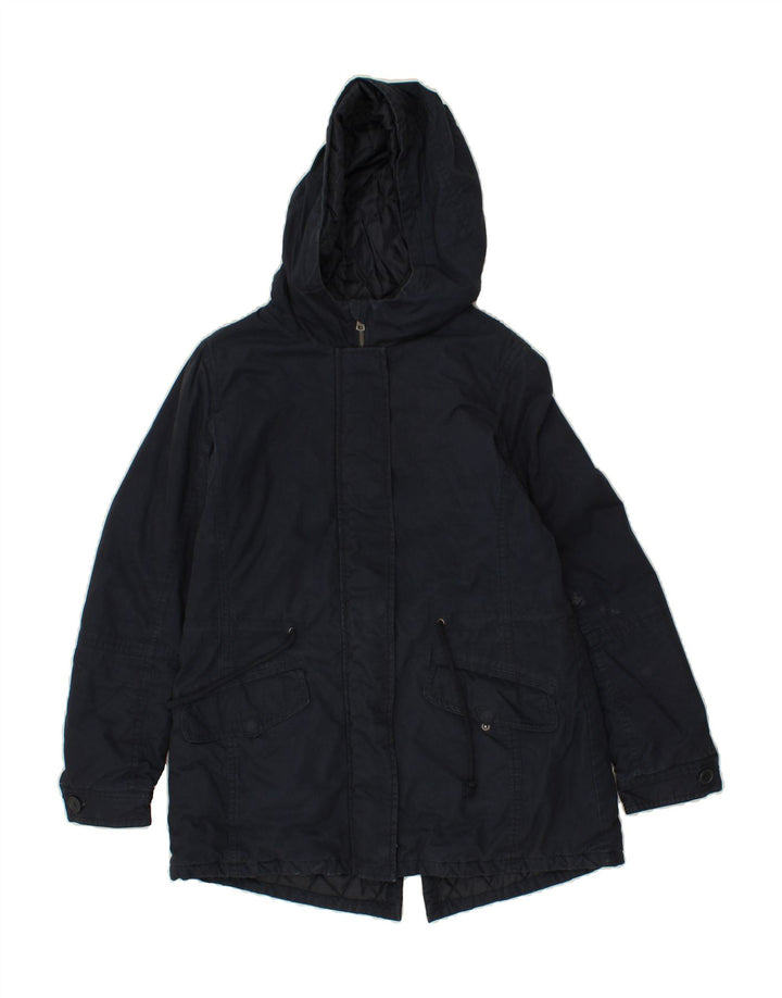 BENETTON Womens Hooded Parka Jacket UK 12 Medium Navy Blue Cotton Vintage Benetton and Second-Hand Benetton from Messina Hembry 