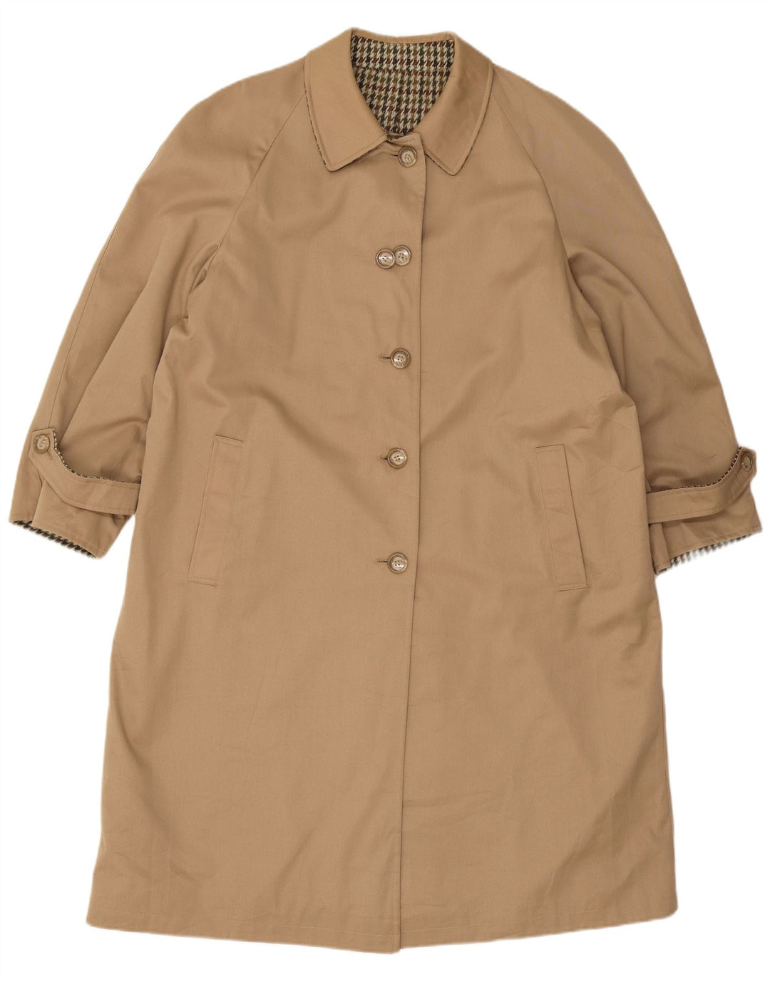 Винтажное женское двустороннее пальто оверсайз IT 47 XL Бежевое с узором «гусиные лапки»