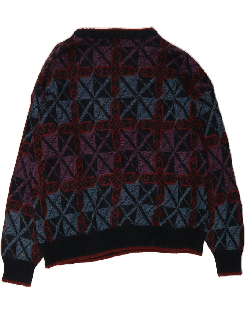 VAN HEUSEN Mens Boat Neck Jumper Sweater XL Multicoloured Geometric Vintage Van Heusen and Second-Hand Van Heusen from Messina Hembry 