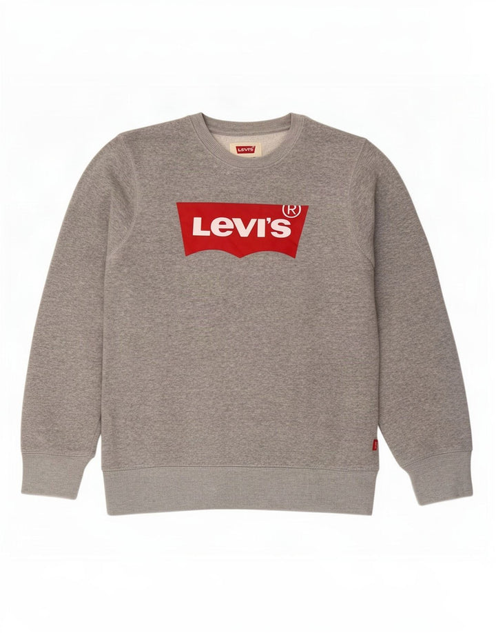 Джемпер с рисунком Levi's для мальчиков 13–14 лет, серый хлопок с крапинками