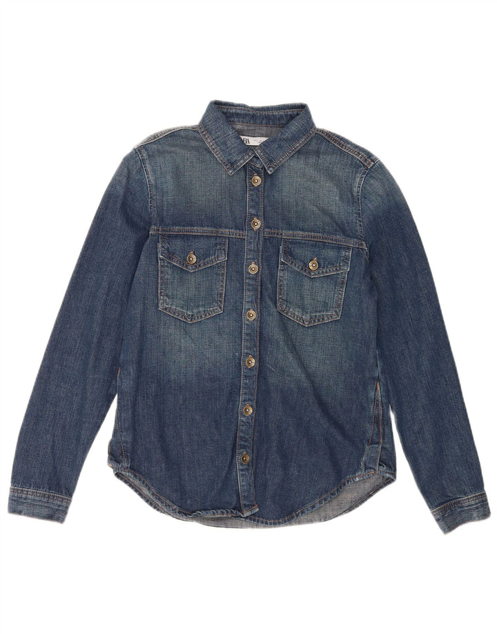 Женская джинсовая рубашка Zara UK 10, маленькая синяя, хлопок