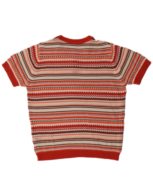 Винтажный женский джемпер с короткими рукавами и пуговицами, свитер UK 18 XL в красную полоску