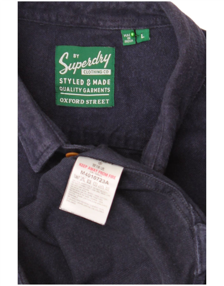 SUPERDRY Мужская фланелевая рубашка большого размера, темно-синяя, хлопок