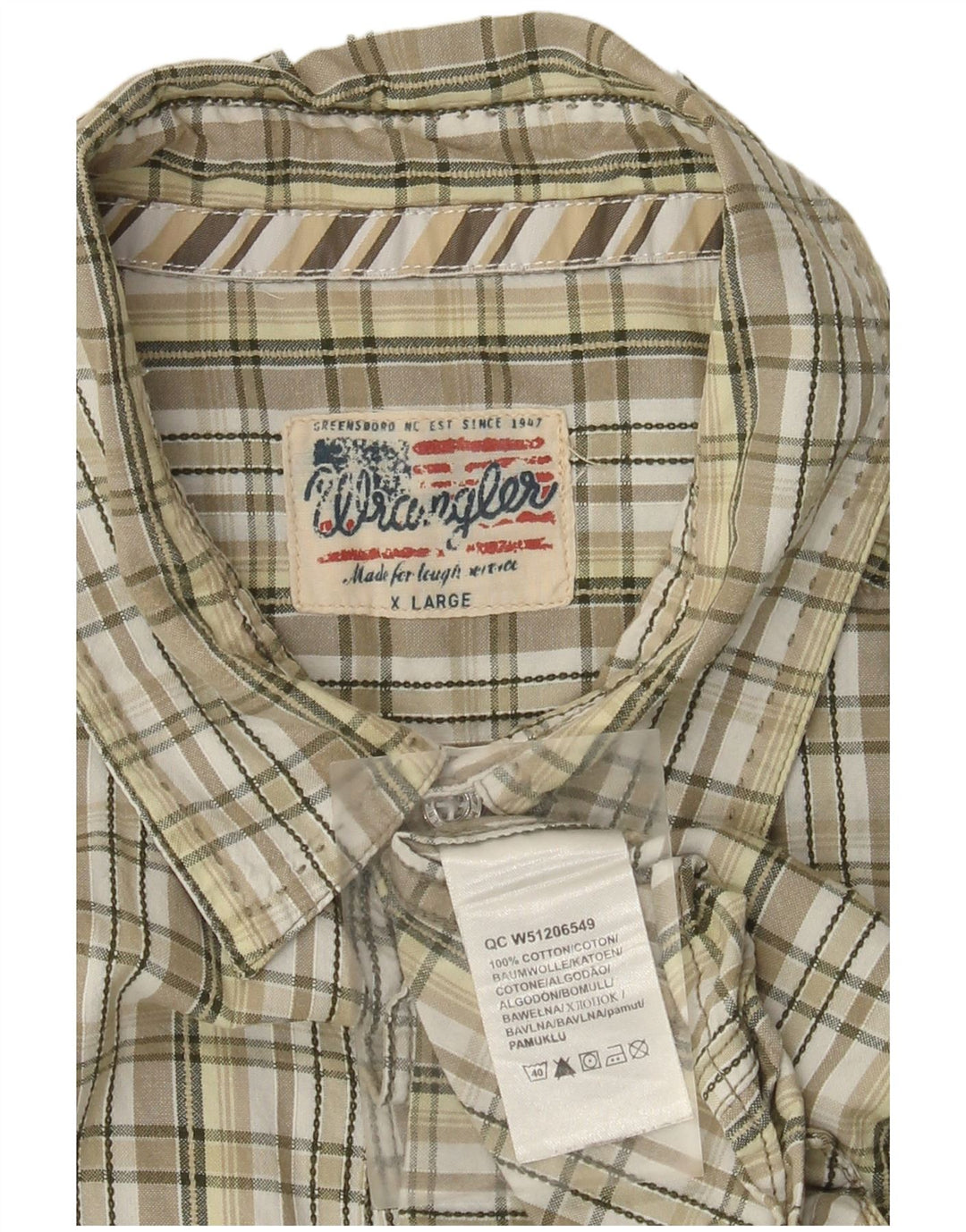Мужская рубашка Wrangler с коротким рукавом XL, бежевая клетка, хлопок