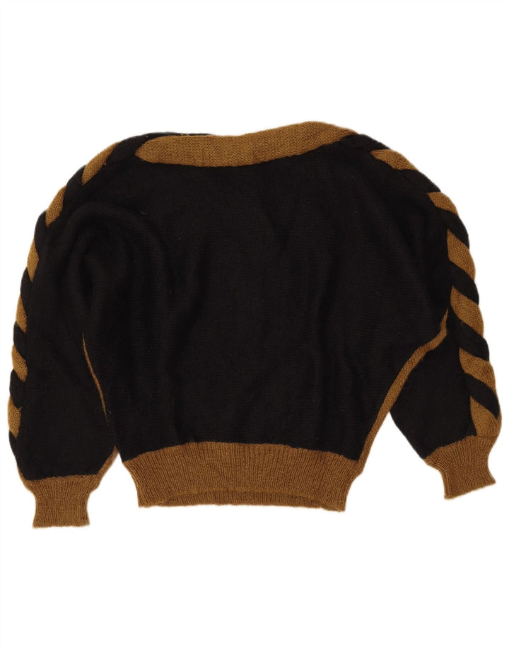 ВИНТАЖНЫЙ женский джемпер с вырезом «лодочкой», Великобритания 14, средний черный, цветные блоки