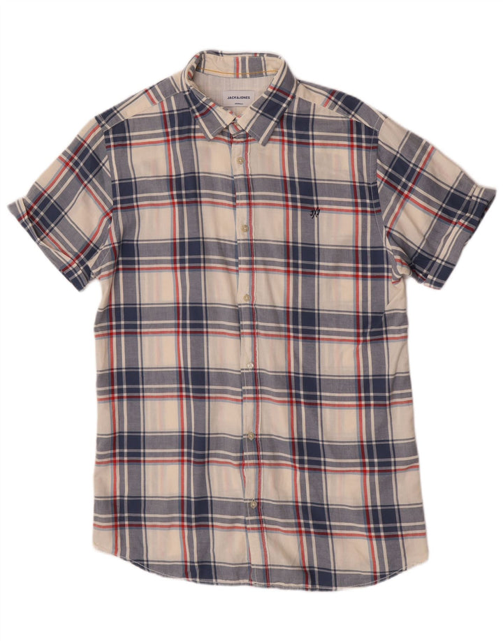 Мужская рубашка с коротким рукавом Jack & Jones, большая синяя клетка, хлопок