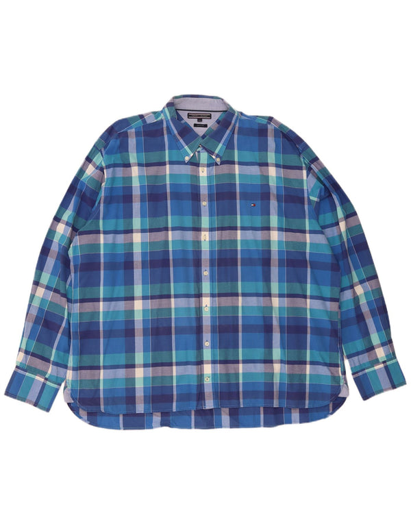Tommy Hilfiger Мужская рубашка индивидуального кроя 3XL, синяя клетка, хлопок