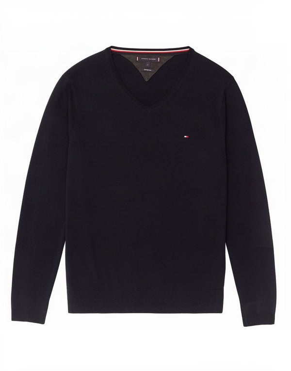 Tommy Hilfiger Мужской джемпер с v-образным вырезом, большой темно-синий хлопковый свитер