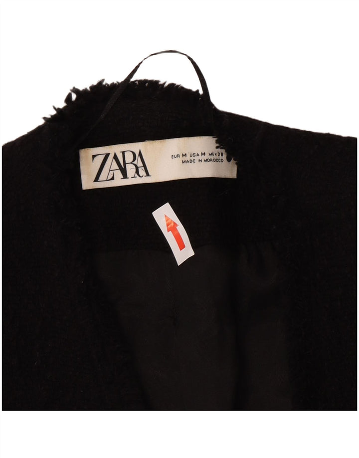 Женский двубортный пиджак Zara UK 12, средний черный хлопковый пиджак