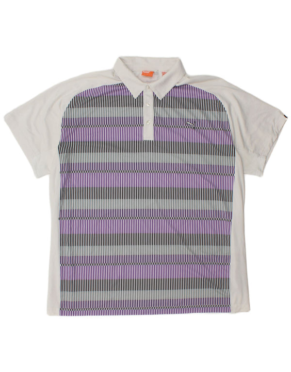 Мужская рубашка-поло PUMA 2XL, белый полиэстер в тонкую полоску