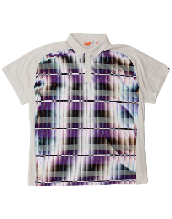 Мужская рубашка-поло PUMA 2XL, белый полиэстер в тонкую полоску