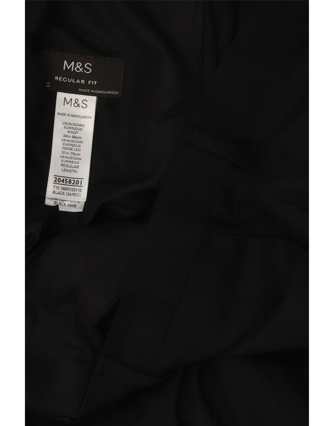 Мужские костюмные брюки классического кроя Marks & Spencer W34 L31, черный полиэстер