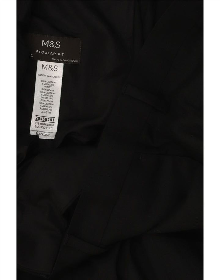 Мужские костюмные брюки классического кроя Marks & Spencer W34 L31, черный полиэстер