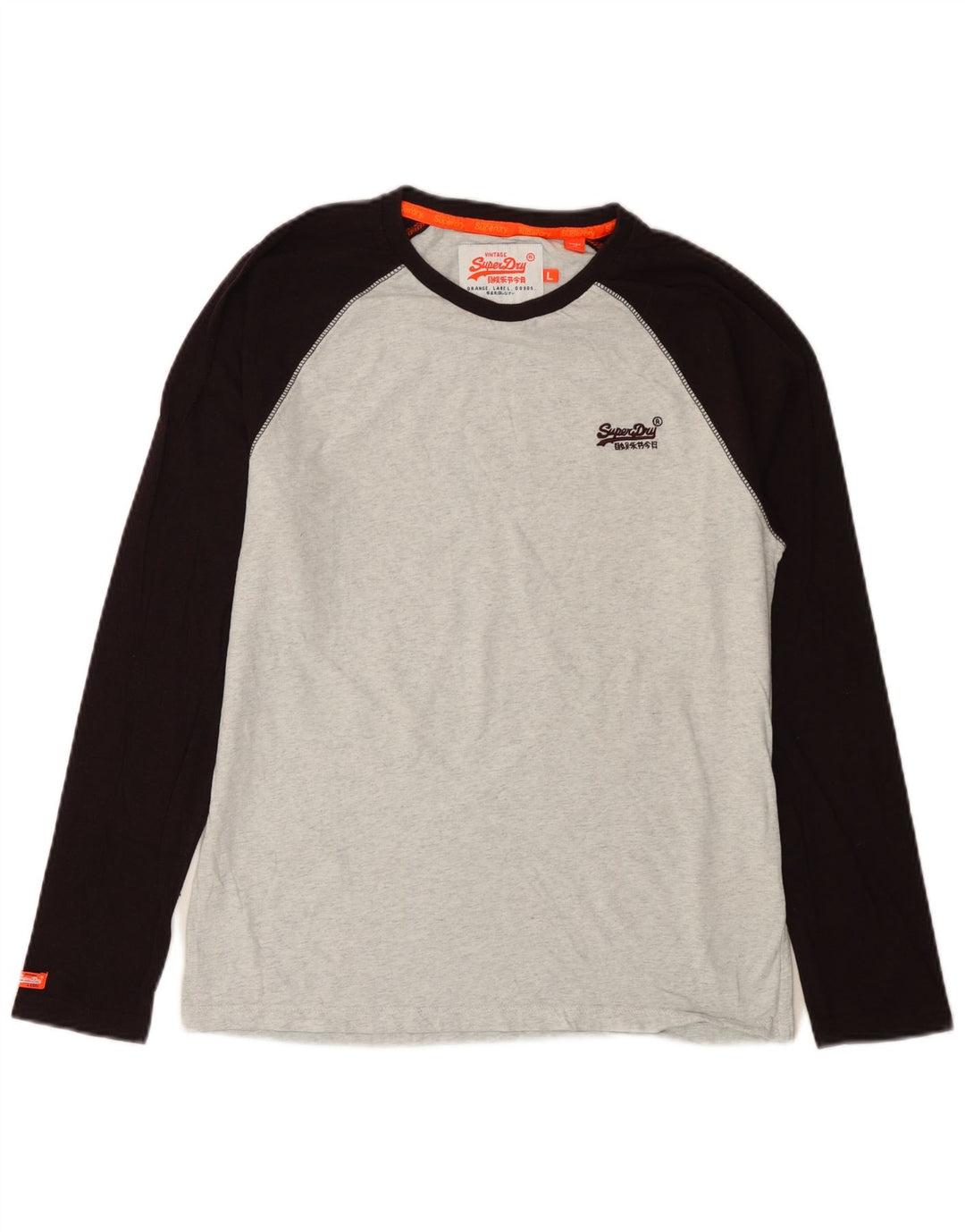 Мужской топ Superdry с длинным рукавом, большой серый хлопок с цветными блоками