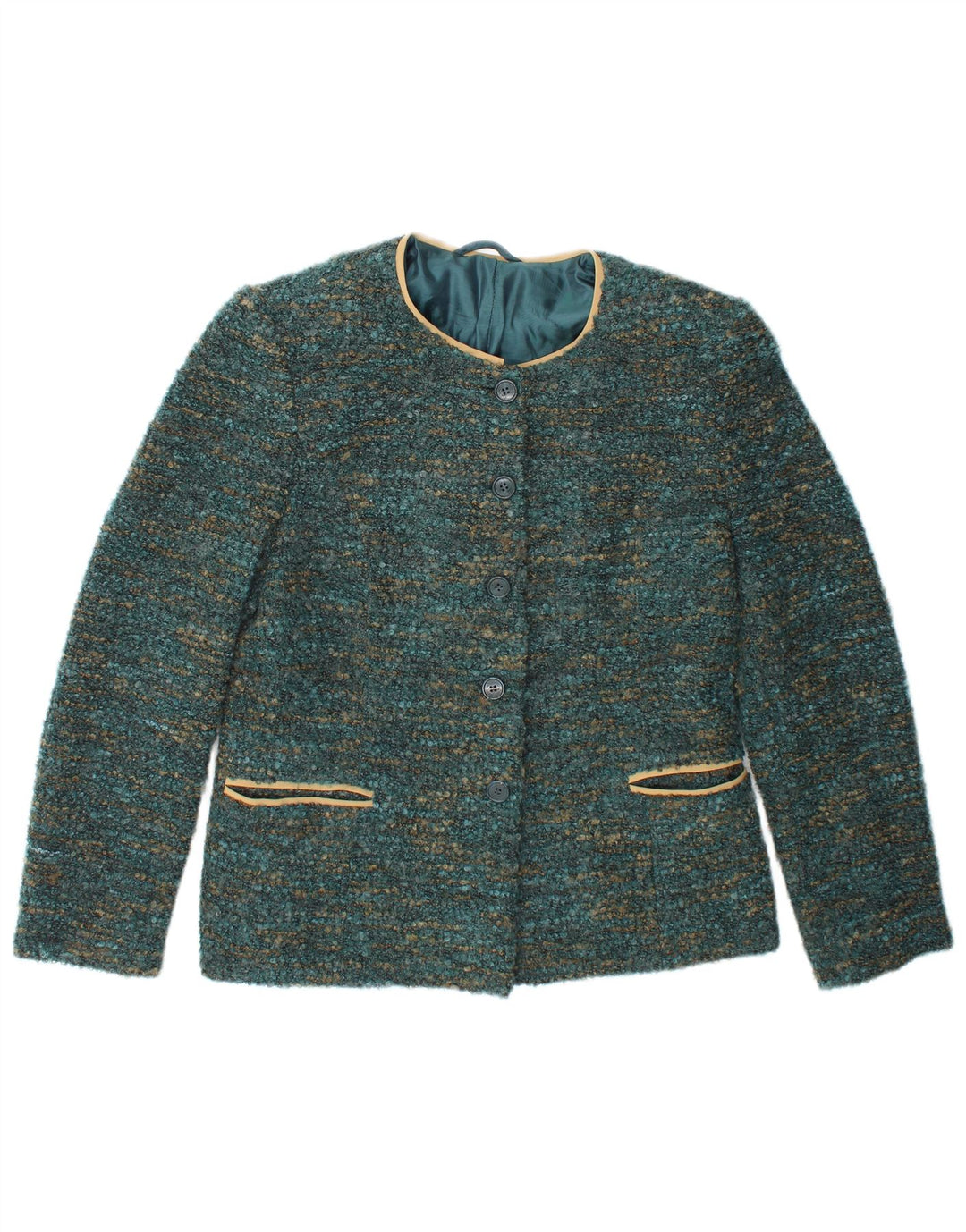 Винтажный женский пиджак на 4 пуговицах, Великобритания, 12, средний зеленый, в крапинку