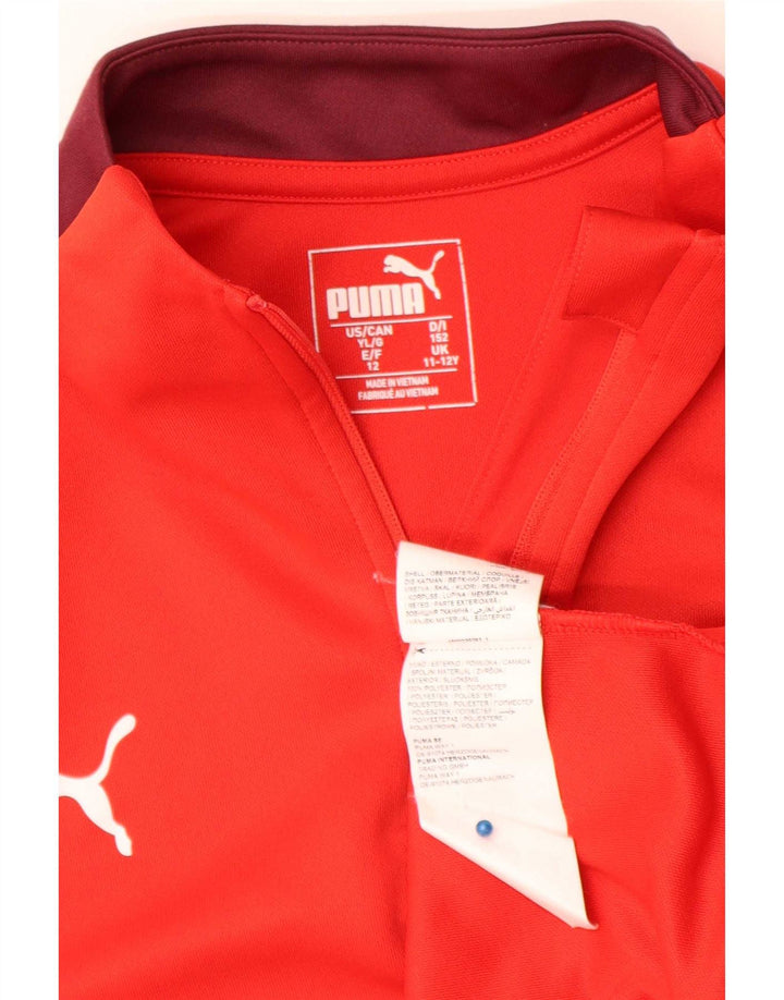 Пуловер с воротником на молнии для мальчиков Puma, спортивный костюм, топ 11–12 лет, красный с цветными блоками