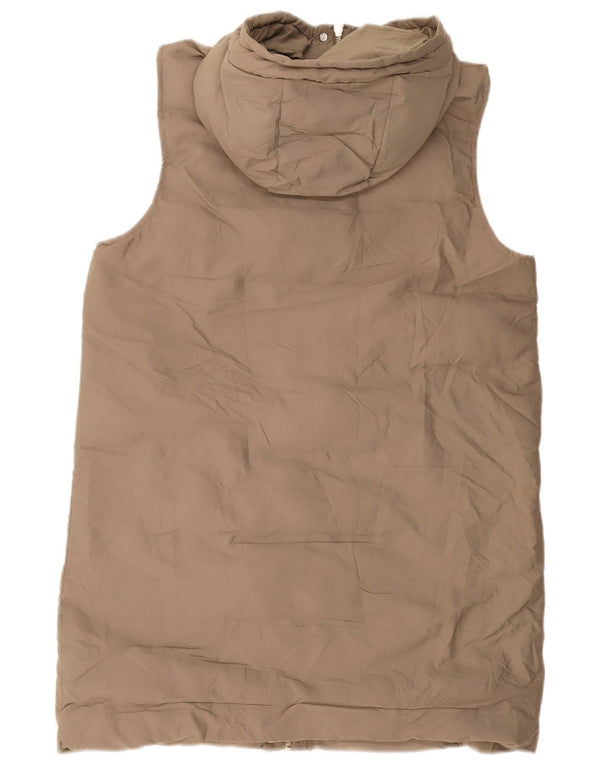 Женский удлиненный утепленный жилет ZARA с капюшоном UK 12, средний бежевый полиэстер