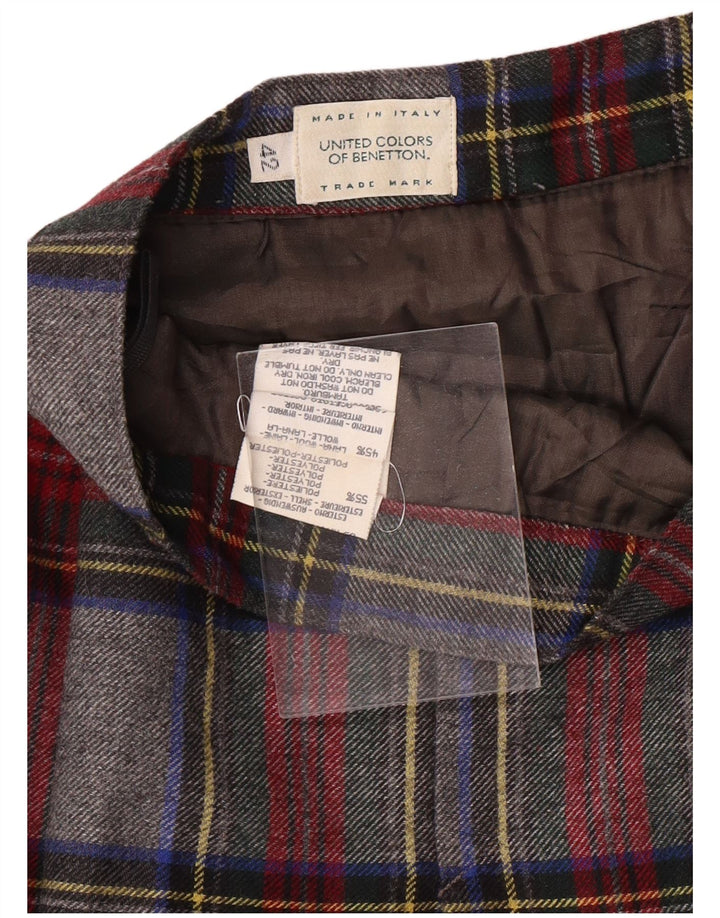 BENETTON Женская мини-юбка IT 42 Medium W26 Серая клетчатая полиэстер