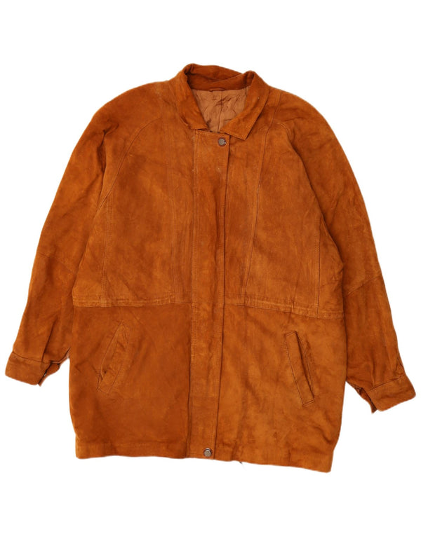 Винтажное женское замшевое пальто UK 16, большое коричневое