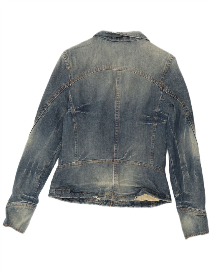 TOMMY HILFIGER Womens Distressed Denim Blazer Jacket UK 12 Medium Blue