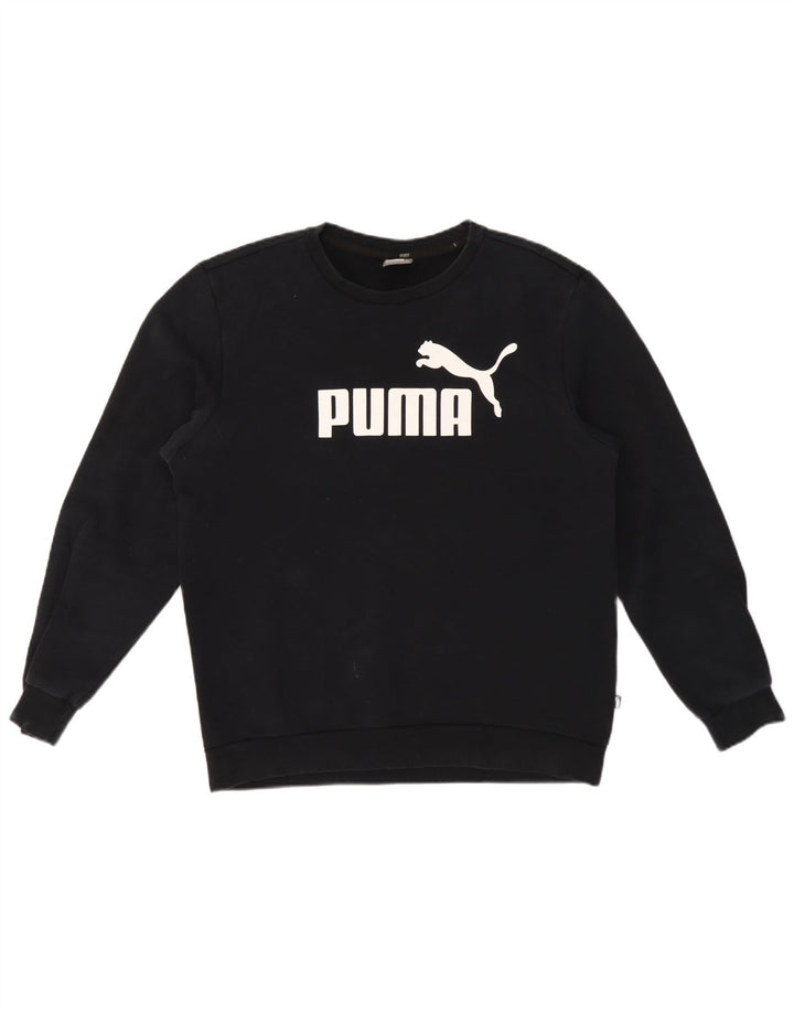 Мужской свитшот с рисунком Puma, хлопковый джемпер среднего размера, черный
