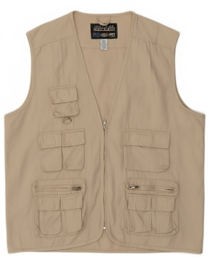 Винтажный мужской универсальный жилет UK 42 XL, бежевый хлопок