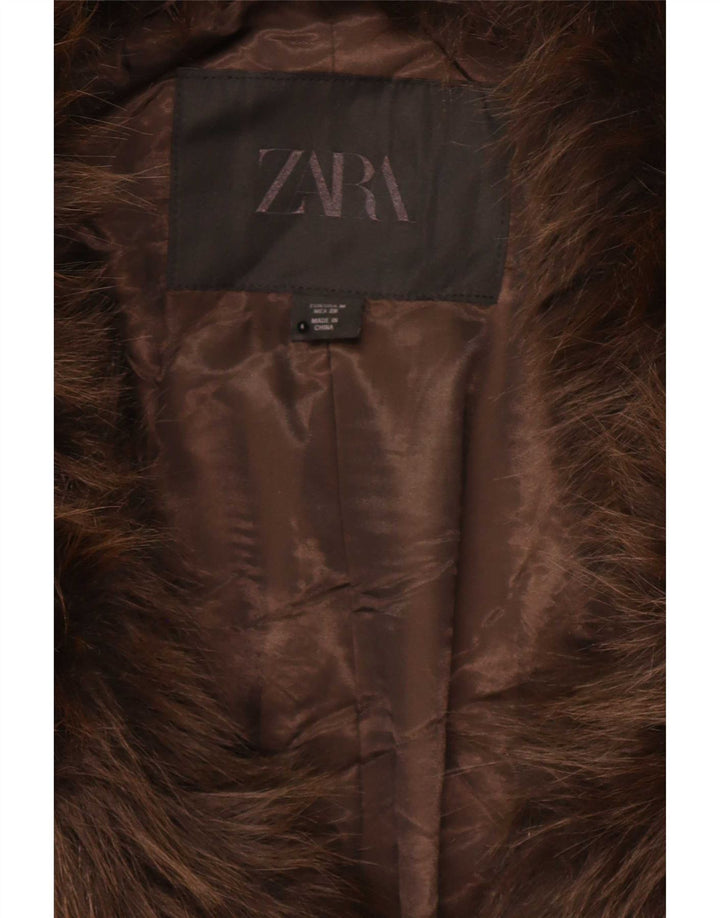 Женская куртка оверсайз из искусственного меха Zara UK 14, средний коричневый полиэстер