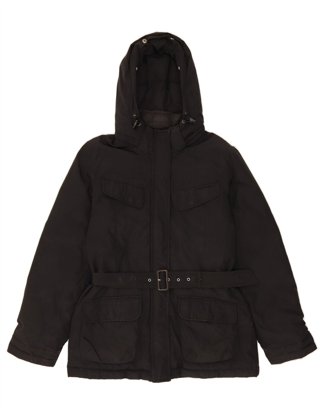 WOOLRICH Womens Hooded Padded Jacket UK 16 Large Black Cotton Vintage Woolrich and Second-Hand Woolrich from Messina Hembry 