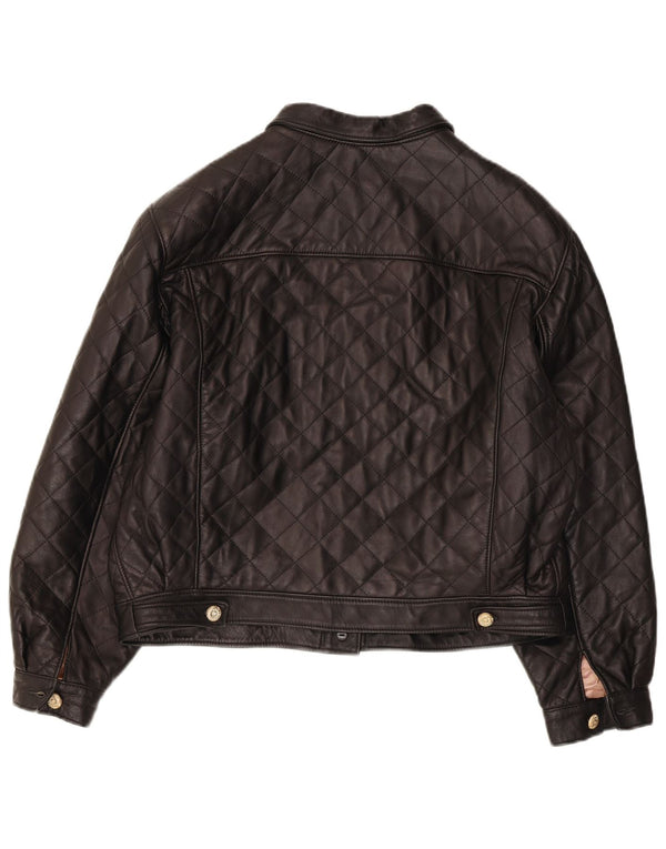 Винтажная женская кожаная куртка UK 14, черная кожа среднего размера