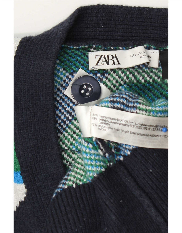 Женский свободный кардиган Zara UK 10, маленький разноцветный геометрический узор
