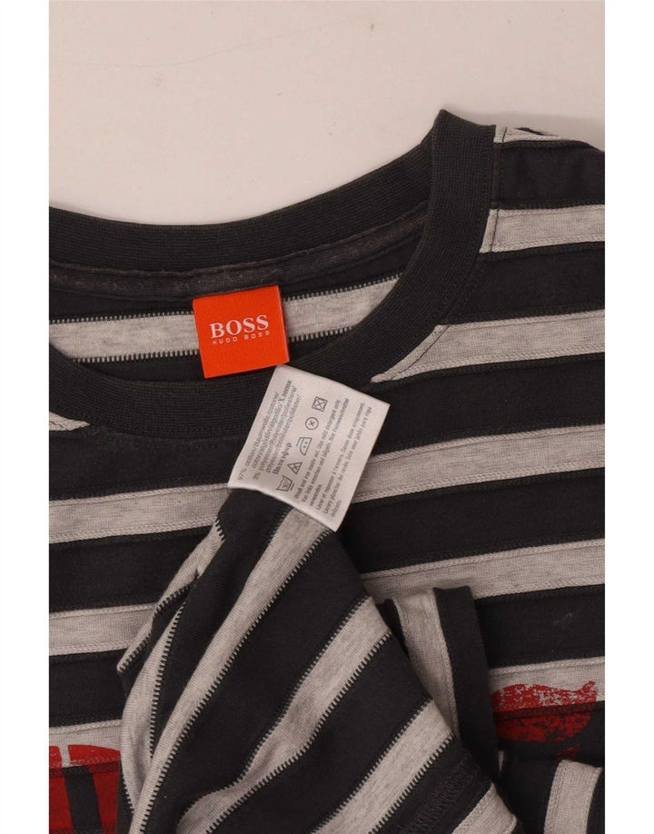 Мужская футболка с рисунком Hugo Boss, хлопковый топ в серую полоску среднего размера