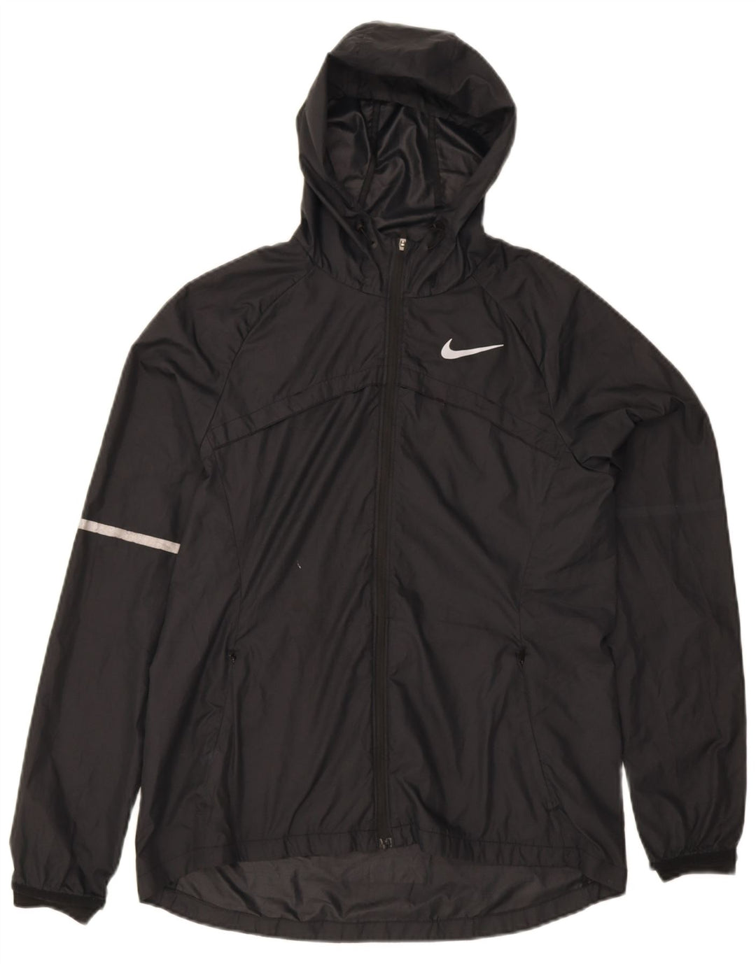 Женская дождевик с капюшоном Nike UK 14, средний черный, полиэстер, спортивная