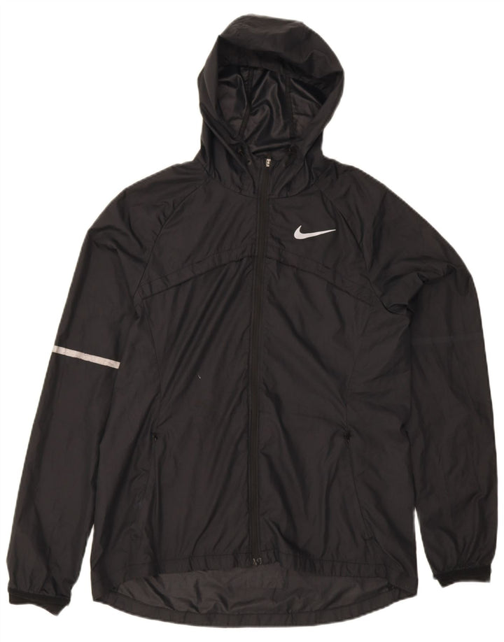 Женская дождевик с капюшоном Nike UK 14, средний черный, полиэстер, спортивная